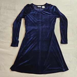 Moda Intl Navy Blue Velvet Long Sleeve A-Line Mini Whimsigoth Dress Women M